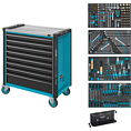 HAZET Werkstattwagen Assistent 179NXL ∙ Sortiment 179NXL-8/317 ∙ 317-teilig ∙ Schubladen, flach: 7× 81 x 696 x 398 mm ∙ Schubladen, hoch: 1× 166 x 696 x 398 mm