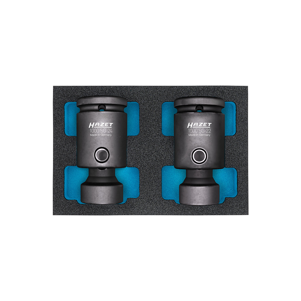 HAZET Zestaw udarowych kluczy nasadowych ∙ przegub 1000SG-2224/2 ∙ Zabierak kwadratowy drążony 3/4 cala (20 mm) ∙ Profil Traction z gniazdem zewnętrznym 6-kątnym ∙ 2‑częściowy ∙ 22 ∙ 24