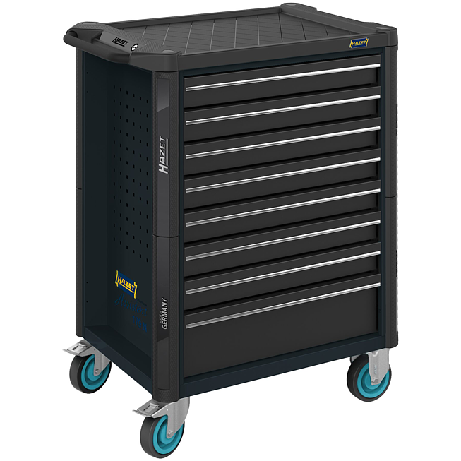 HAZET Werkstattwagen Assistent 179N ∙ einzeln 179N-8-RAL7021 ∙ L x B x H: 785 mm x 518 mm x 1020 mm ∙ Schubladen, flach: 7× 81 x 522 x 398 mm ∙ Schubladen, hoch: 1× 166 x 522 x 398 mm