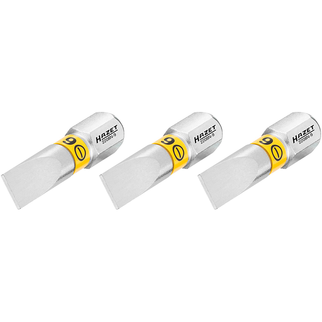 HAZET Bit 2208N-9/3 ∙ 1/4 Zoll (6,3 mm) Sechskant massiv ∙ Schlitz Profil ∙ 3-teilig ∙ SW 1 x 6 mm