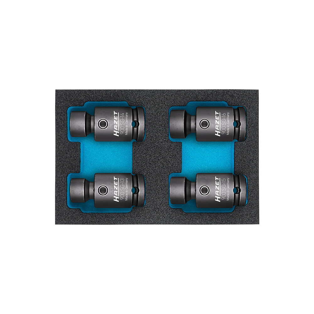 HAZET Zestaw udarowych kluczy nasadowych ∙ przegub 900SG-1316/4 ∙ Zabierak kwadratowy drążony 1/2 cala (12,5 mm) ∙ Profil Traction z gniazdem zewnętrznym 6-kątnym ∙ 4‑częściowy ∙ 13 – 16 HAZET Zestaw udarowych kluczy nasadowych ∙ przegub 900SG-1316/4 ∙ Zabierak kwadratowy drążony 1/2 cala (12,5 mm) ∙ Profil Traction z gniazdem zewnętrznym 6-kątnym ∙ 4‑częściowy ∙ 13 – 16