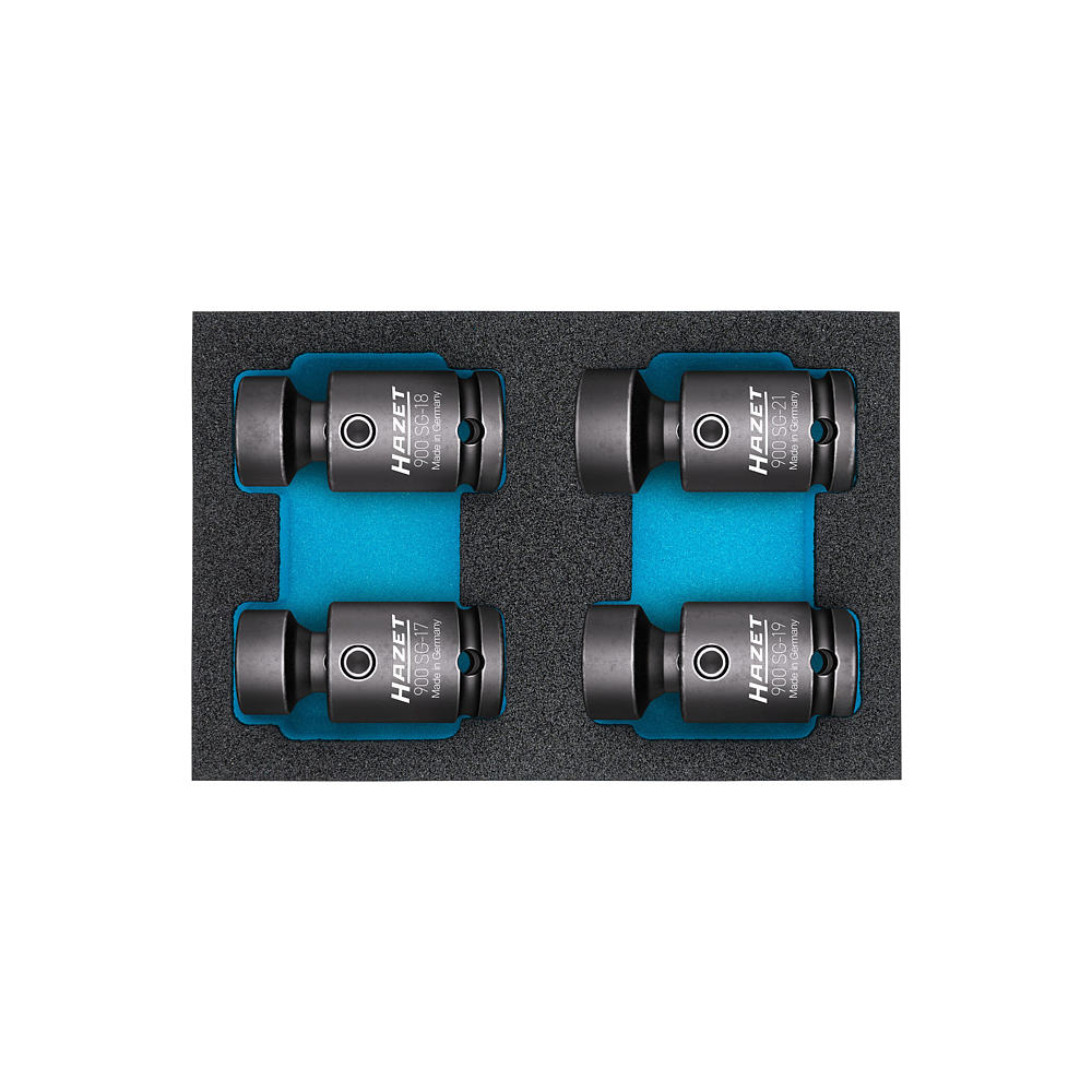 HAZET Zestaw udarowych kluczy nasadowych ∙ przegub 900SG-1721/4 ∙ Zabierak kwadratowy drążony 1/2 cala (12,5 mm) ∙ Profil Traction z gniazdem zewnętrznym 6-kątnym ∙ 4‑częściowy ∙ 17 – 21 HAZET Zestaw udarowych kluczy nasadowych ∙ przegub 900SG-1721/4 ∙ Zabierak kwadratowy drążony 1/2 cala (12,5 mm) ∙ Profil Traction z gniazdem zewnętrznym 6-kątnym ∙ 4‑częściowy ∙ 17 – 21