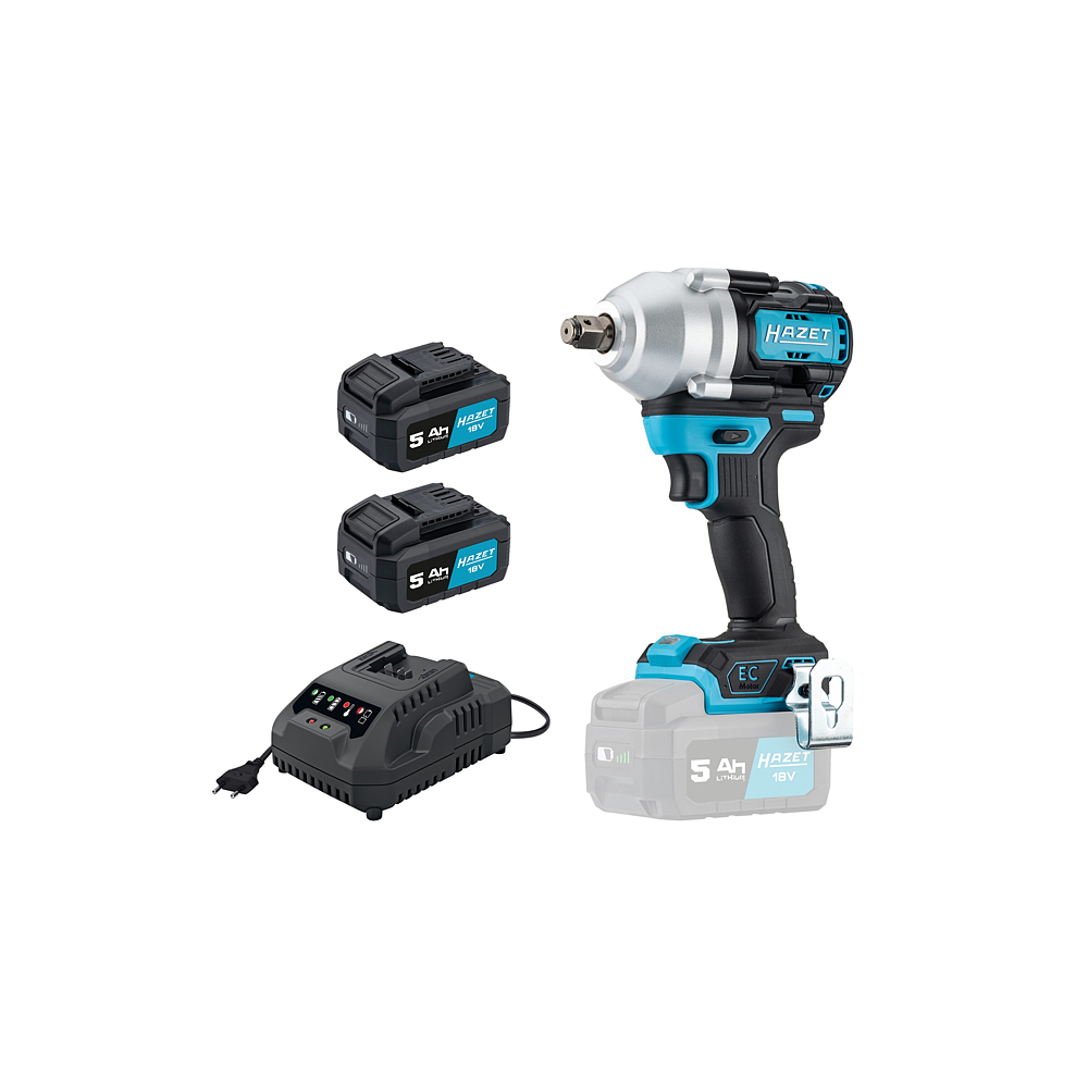 HAZET Akumulatorowy klucz udarowy 9512-950/4 ∙ Maksymalny moment przy odkręcaniu [Nm]: 950 Nm ∙ Zabierak kwadratowy masywny 1/2 cala (12,5 mm) ∙ 4‑częściowy