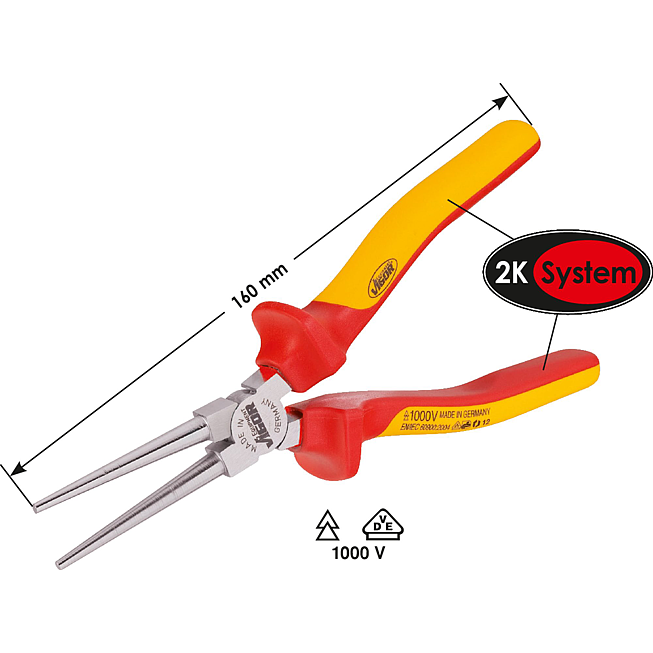 VIGOR Szczypce okrągłe dla elektryk&oacute;w VDE ∙ V2641 ∙ Długość: 160 mm