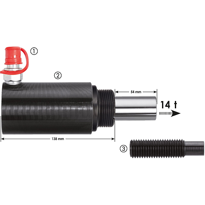 VIGOR Siłownik hydrauliczny ciśnieniowy ∙ 14&nbsp;t ∙ V2869 ∙ 3‑częściowy ∙ Liczba narzędzi: 3