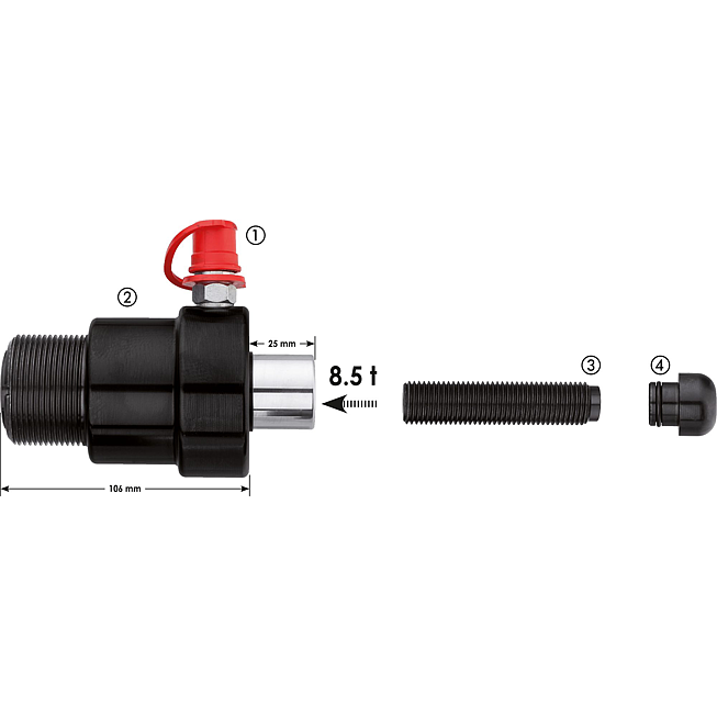 VIGOR Siłownik hydrauliczny dwustronnego działania ∙ 8,5&nbsp;tony ∙ V2873 ∙ 4‑częściowy ∙ Liczba narzędzi: 4