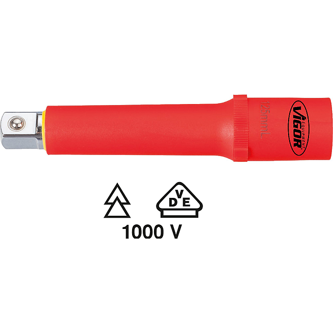 VIGOR Przedłużka VDE ∙ V3341 ∙ Zabierak kwadratowy drążony 1/2 cala (12,5&nbsp;mm) ∙ Zabierak kwadratowy masywny 1/2 cala (12,5&nbsp;mm) ∙ 125 mm