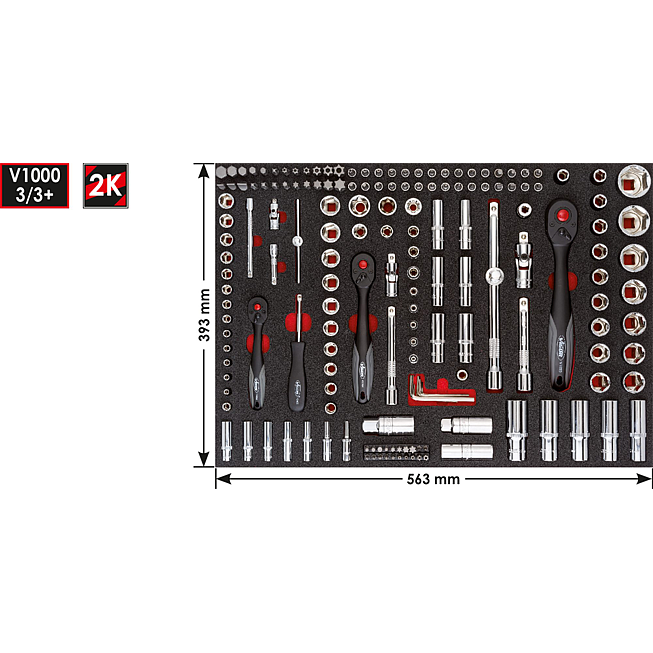 VIGOR Zestaw kluczy nasadowych ∙ V4188 ∙ Zabierak kwadratowy drążony 1/4 cala (6,3&nbsp;mm), Zabierak kwadratowy drążony 3/8 cala (10&nbsp;mm), Zabierak kwadratowy drążony 1/2 cala (12,5&nbsp;mm), Zabierak sześciokątny masywny 1/4 cala (6,3&nbsp;mm) ∙ Profil zewnętrzny 