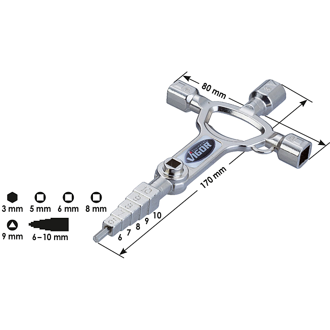 VIGOR Klucz do stosowania na placach budowy ∙ MasterKey ∙ Bau ∙ V4228 ∙ dł.&nbsp;x&nbsp;szer.: 170 mm x 80 mm