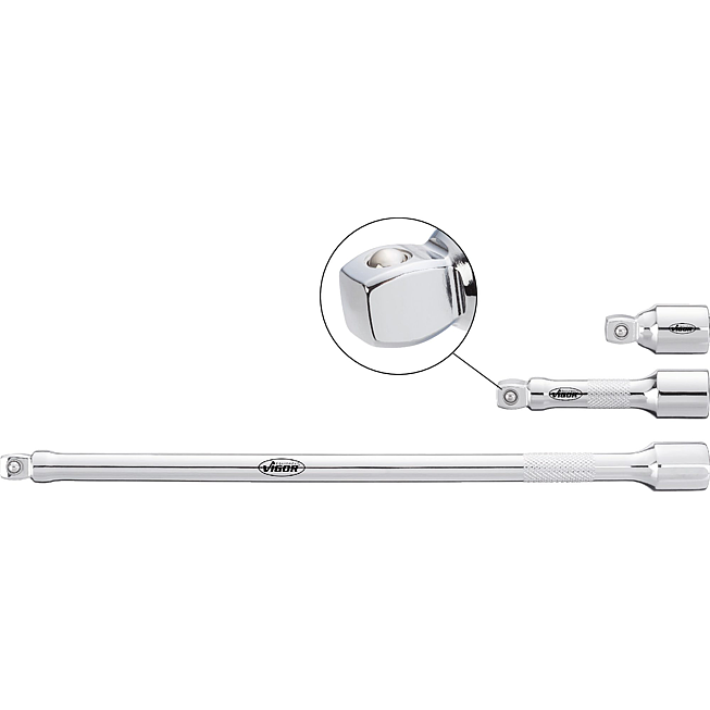 VIGOR Przedłużka z przegubem ∙ V4315 ∙ Zabierak kwadratowy drążony 3/8 cala (10&nbsp;mm) ∙ Zabierak kwadratowy masywny 3/8 cala (10&nbsp;mm) ∙ 75 mm
