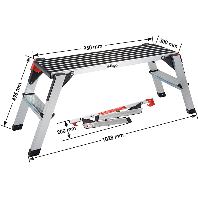VIGOR Pomost z&nbsp;zabezpieczeniem ∙ aluminium ∙ V4638 ∙ dł.&nbsp;x&nbsp;szer.&nbsp;x&nbsp;wys.: 950 mm x 300 mm x 495 mm