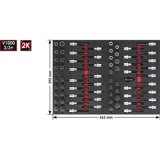 VIGOR Zestaw kluczy nasadowych trzpieniowych ∙ V4753 ∙ Zabierak kwadratowy drążony 1/2 cala (12,5&nbsp;mm) ∙ Profil wewnętrzny TORX&reg;, Gniazdo sześciokątne ∙ 70‑częściowy ∙ 5&nbsp;&ndash;&nbsp;19 &middot; M5&nbsp;&ndash;&nbsp;M16 &middot; T20&nbsp;&ndash;&nbsp;T70 ∙ Liczba narzędzi: 70