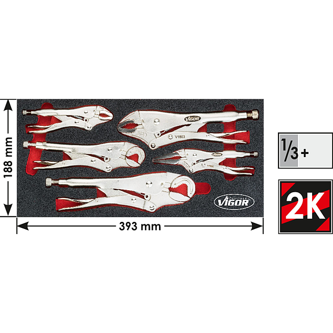 VIGOR Zestaw szczypiec zaciskowych ∙ V5004 ∙ 5‑częściowy ∙ 16 &ndash; 27 mm ∙ 11 &ndash; 19 mm ∙ Liczba narzędzi: 5