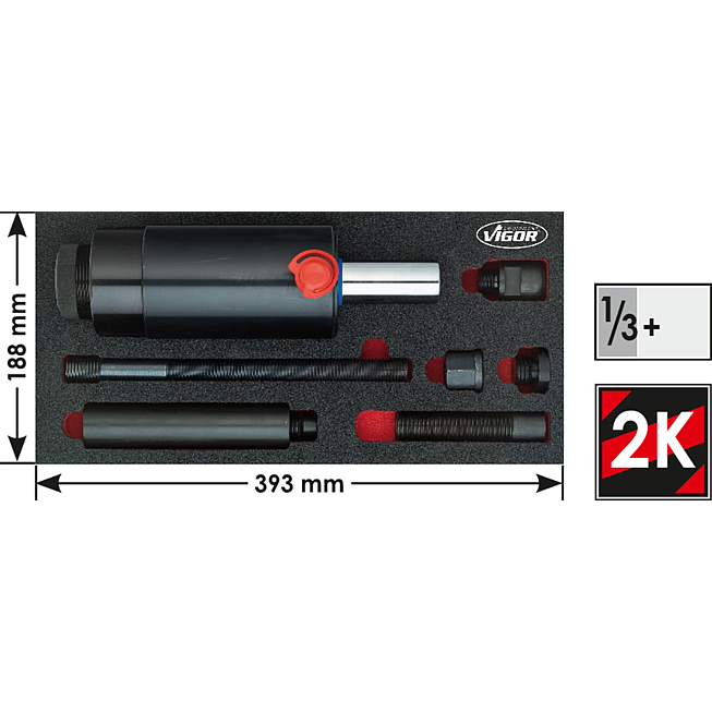 VIGOR Siłownik hydrauliczny dwustronnego działania ∙ 22&nbsp;tony ∙ V5058 ∙ 10‑częściowy ∙ Liczba narzędzi: 10