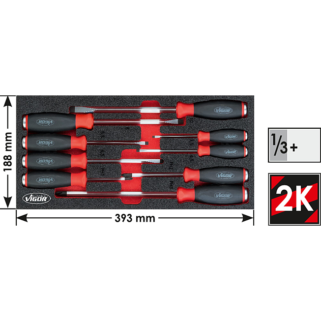 VIGOR Zestaw wkrętak&oacute;w ∙ z&nbsp;powierzchnią do pobijania ∙ V5068 ∙ Profil gniazdo krzyżowe PH, Profil szczelinowy ∙ 10‑częściowy ∙ 0,6&nbsp;x&nbsp;3,5&nbsp;&ndash;&nbsp;2&nbsp;x&nbsp;12 &middot; PH1&nbsp;&ndash;&nbsp;PH3 ∙ Liczba narzędzi: 10