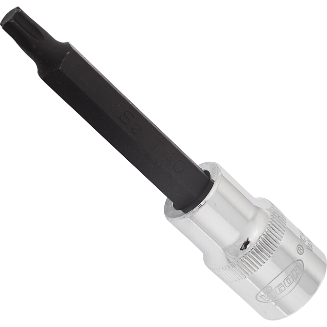 VIGOR T Schraubendreher-Einsatz ∙ V2167 ∙ 1/2 Zoll (12,5 mm) Vierkant hohl ∙ Innen TORX® Profil ∙ SW T40