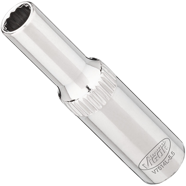 VIGOR Klucz nasadowy ∙ długi ∙ V7514L-5.5 ∙ Zabierak kwadratowy drążony 1/4 cala (6,3&nbsp;mm) ∙ Profil zewnętrzny 12-kątny ∙ Rozmiar klucza 5,5 mm