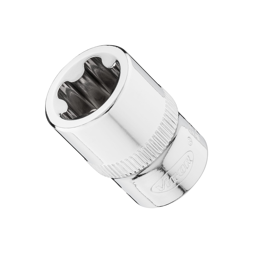 VIGOR E+ Steckschlüssel-Einsatz ∙ V7920-EPR16 ∙ 3/8 Zoll (10 mm) Vierkant hohl ∙ Außenprofil mit 5 abgerundeten Flanken (TORX®-ähnlich) ∙ SW E16+
